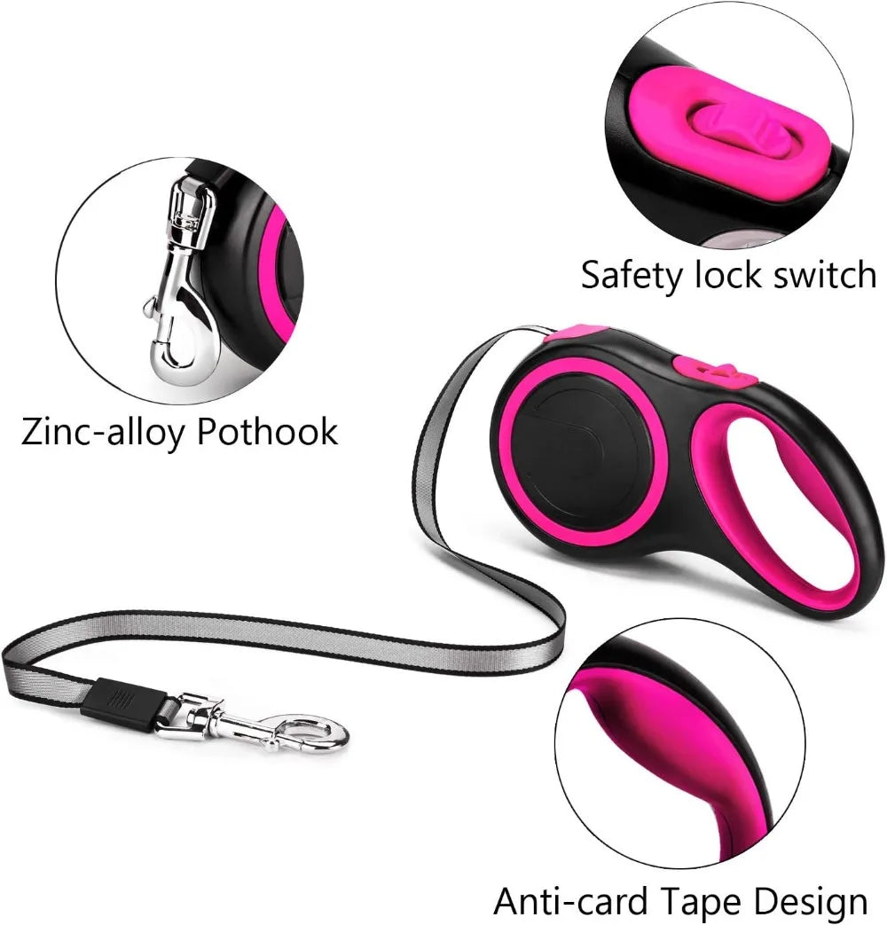 Retractable Dog Leash With Brake Lock Nylon Tape Heavy Duty