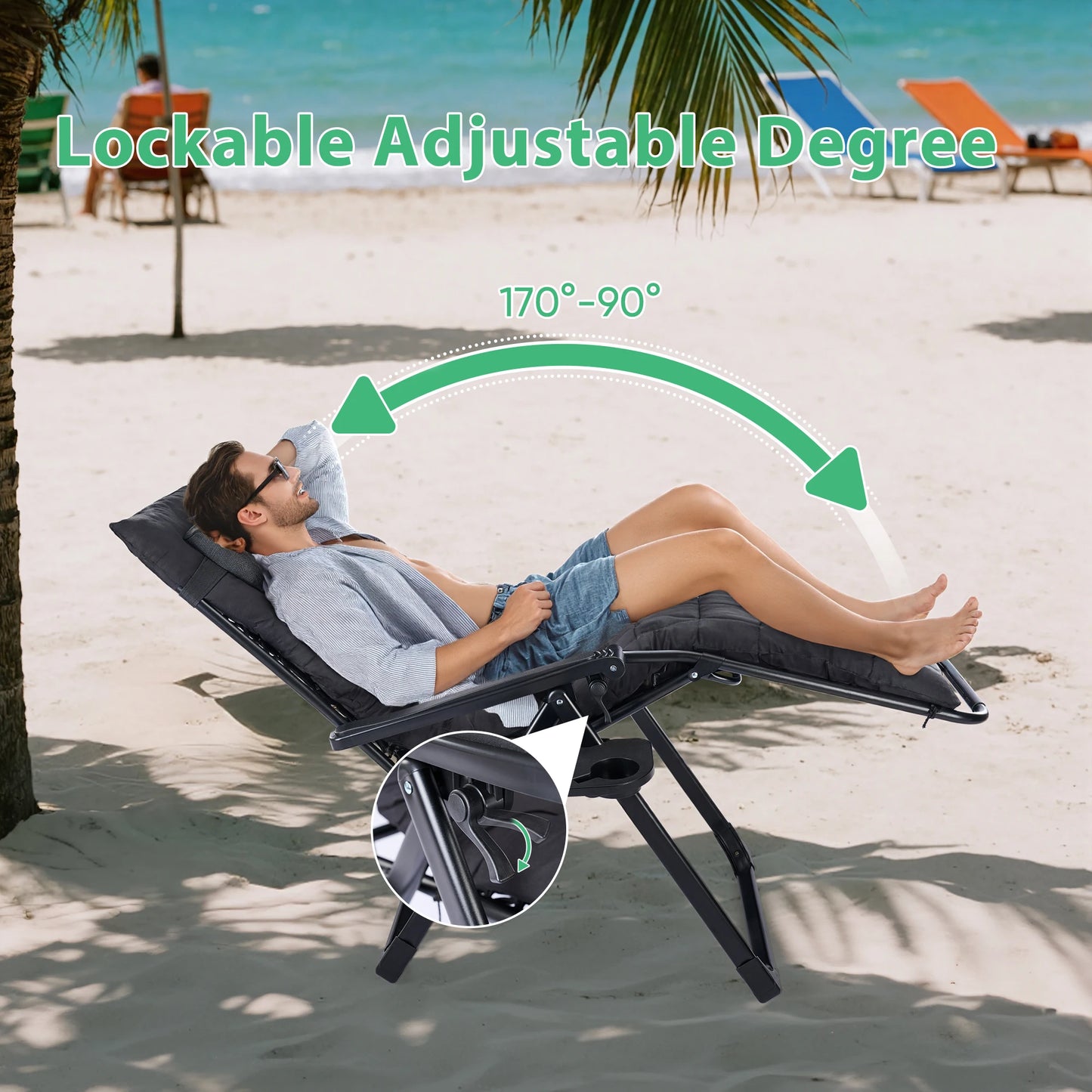JHK Zero Gravity Foldable Recliner Outdoor Lounge Chair Cup Holder