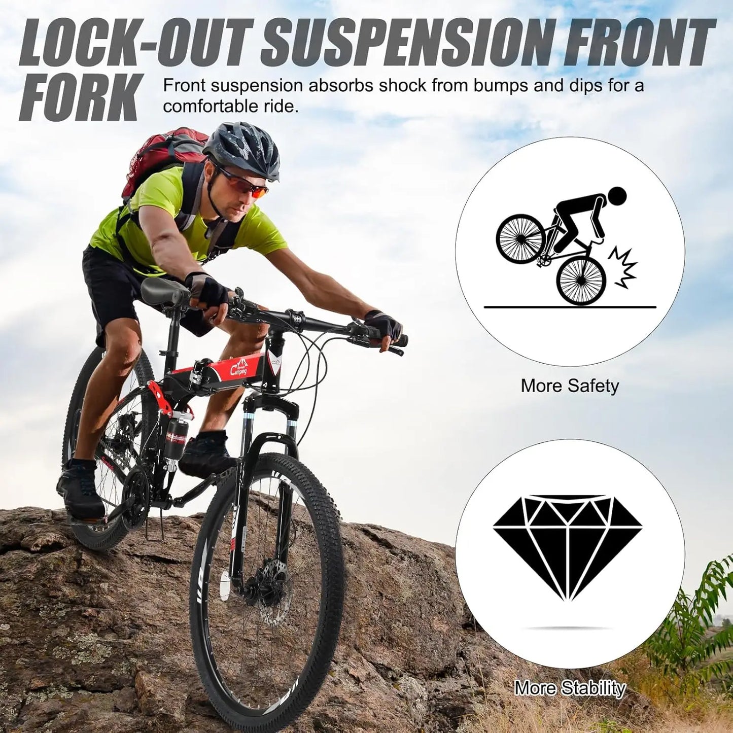 Foldable 21 Speed Mountain Bike for Adults Carbon Steel Frame