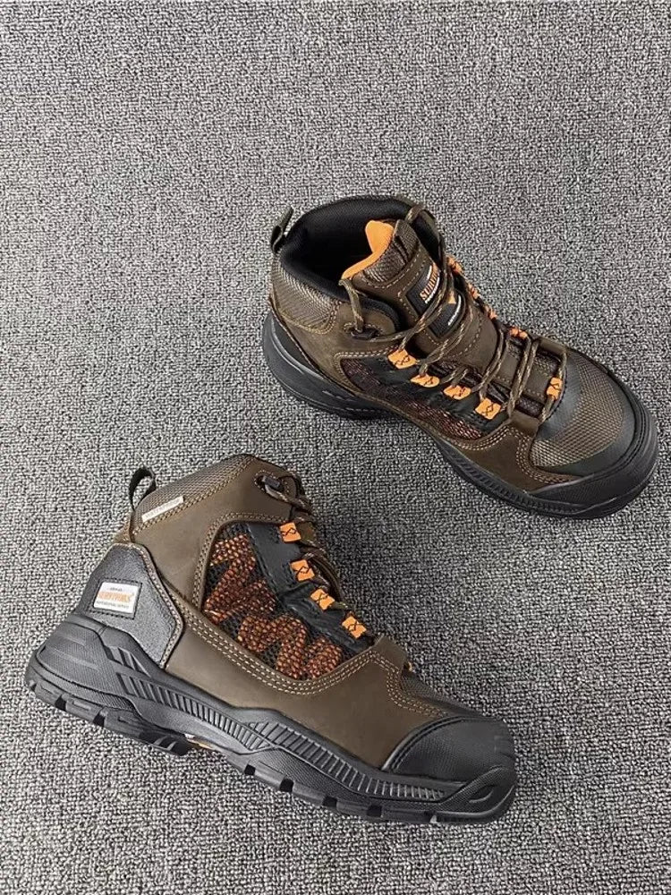 Winkeep Mens Outdoor Hiking Sneakers Spliced Leather Waterproof High Top