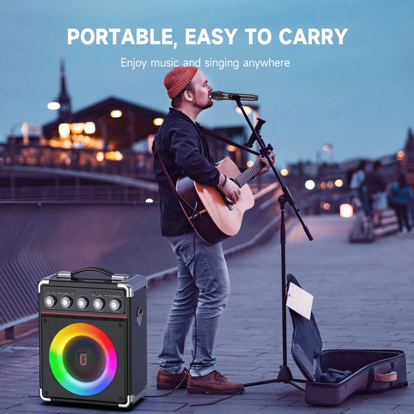 FanFun Karaoke Bluetooth Speaker With LED Lights And Microphones