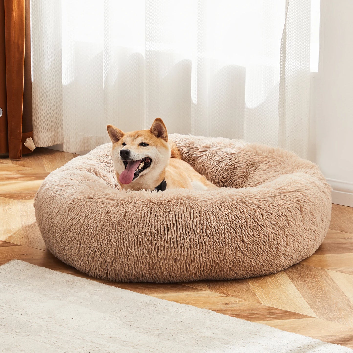 JHK Calming Dog Bed Anti-Slip Plush Faux Fur For Dogs