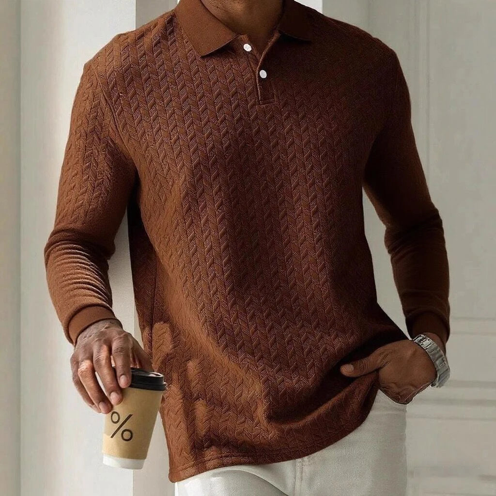 Men's Long Sleeve Polo Shirt Breathable Business Casual Polo Tee