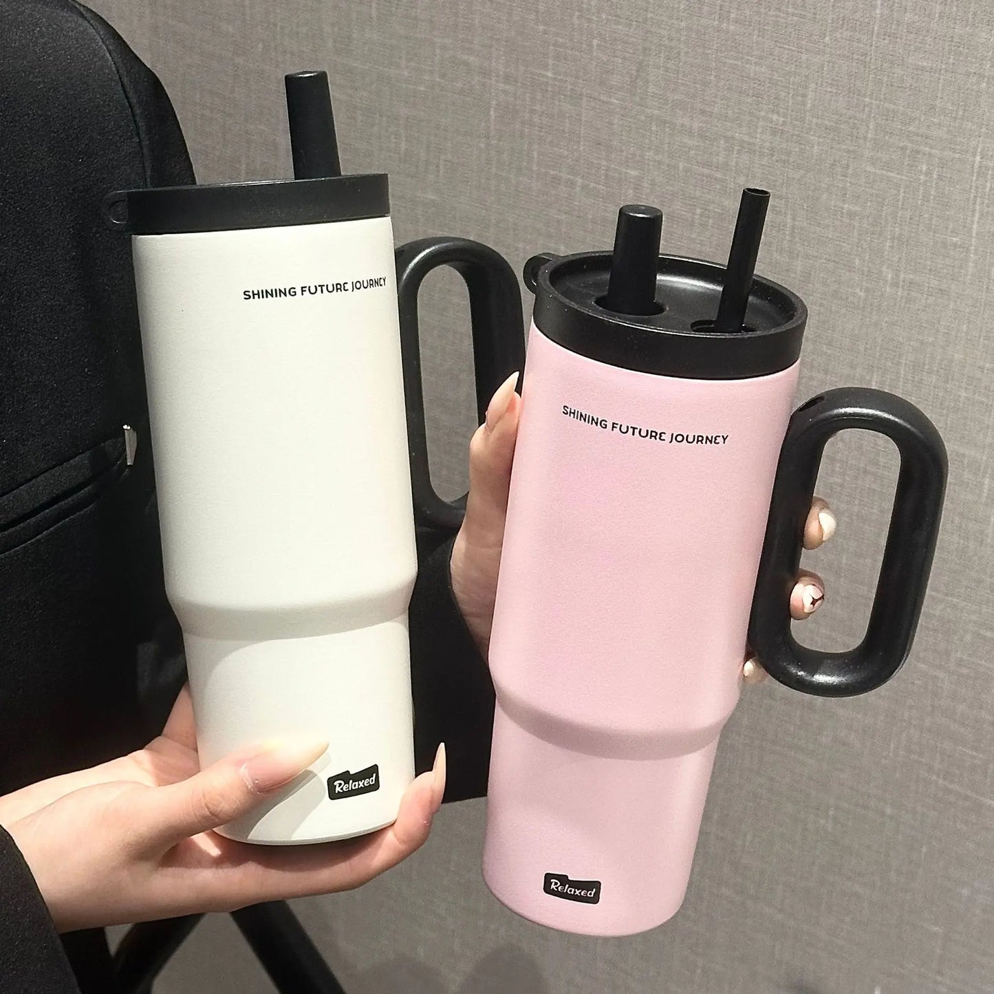 Stainless Steel Vacuum Insulated Thermos Cup With Straw And Handle