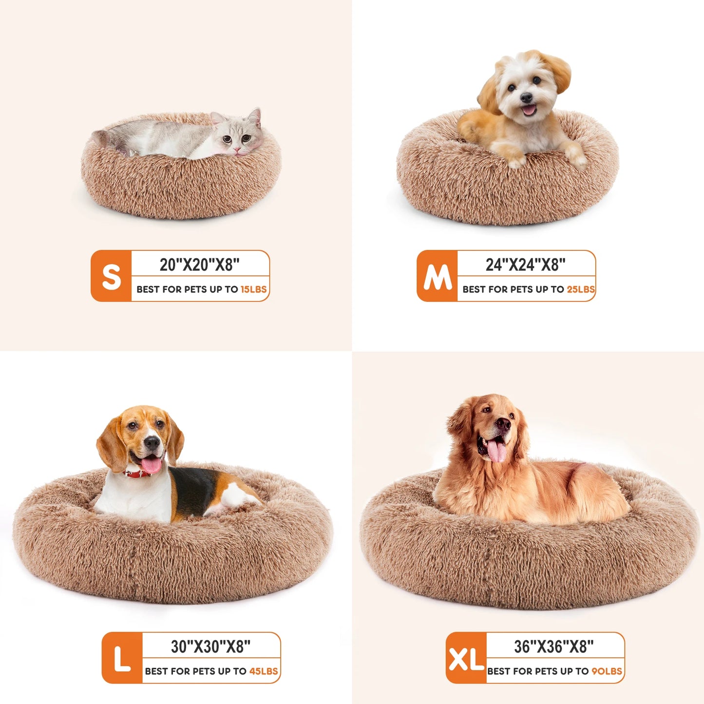 JHK Calming Dog Bed Anti-Slip Plush Faux Fur For Dogs