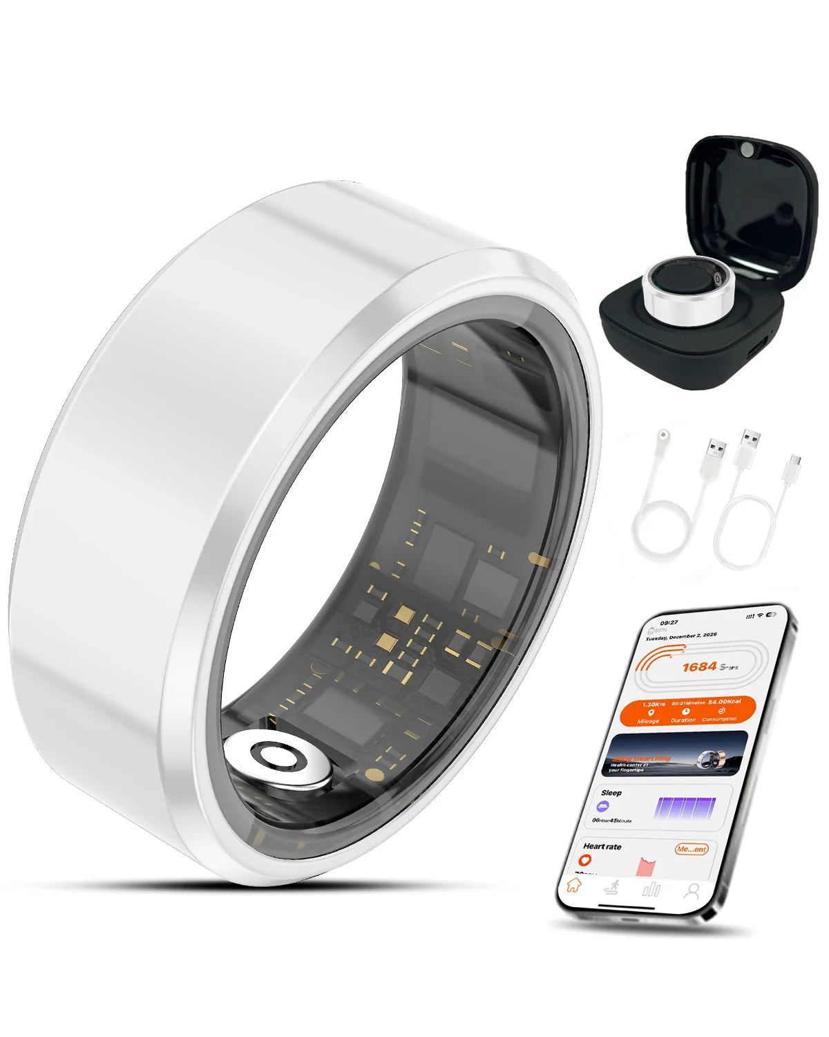 Casatelier White Ceramic Smart Ring Tracks SpO2 Heart Rate Sleep