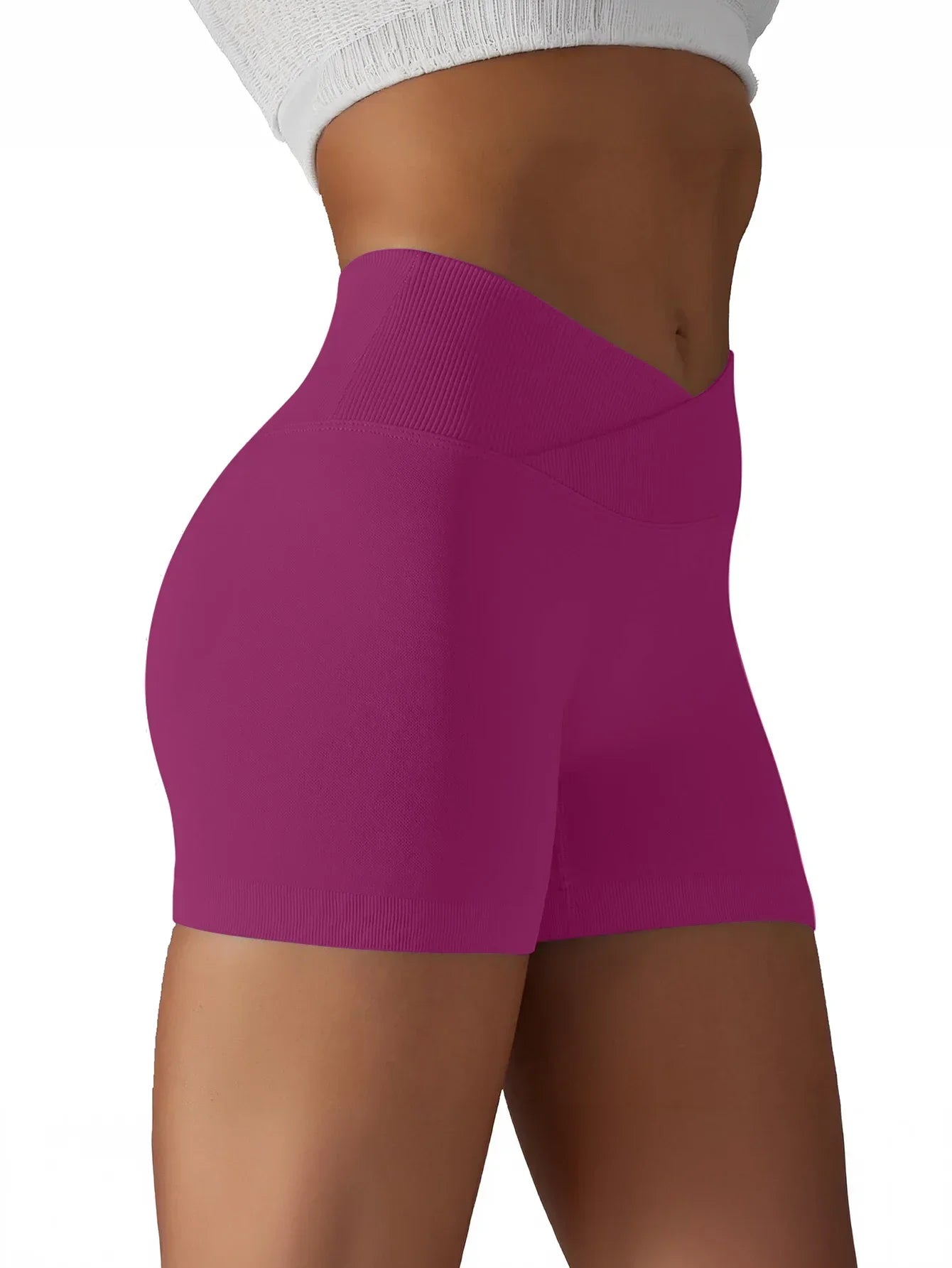 Women's Cross Waist High Waisted Ribbed Biker Shorts Running Gym