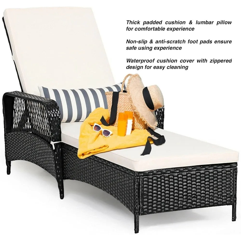 PE Rattan Patio Chaise Lounge Chair Adjustable Recliner