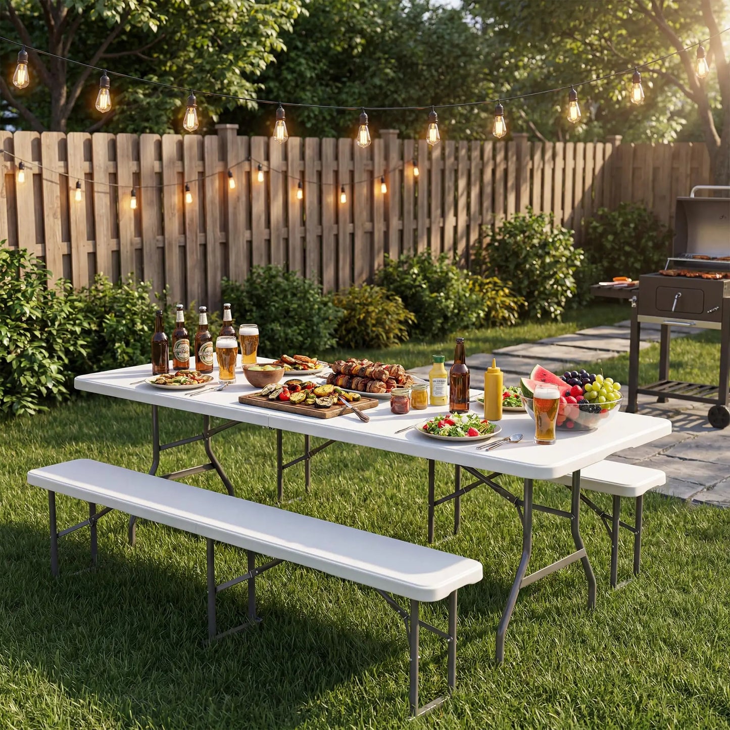 HiMISS 2 Pack Folding Tables Heavy Duty HDPE Outdoor Picnic