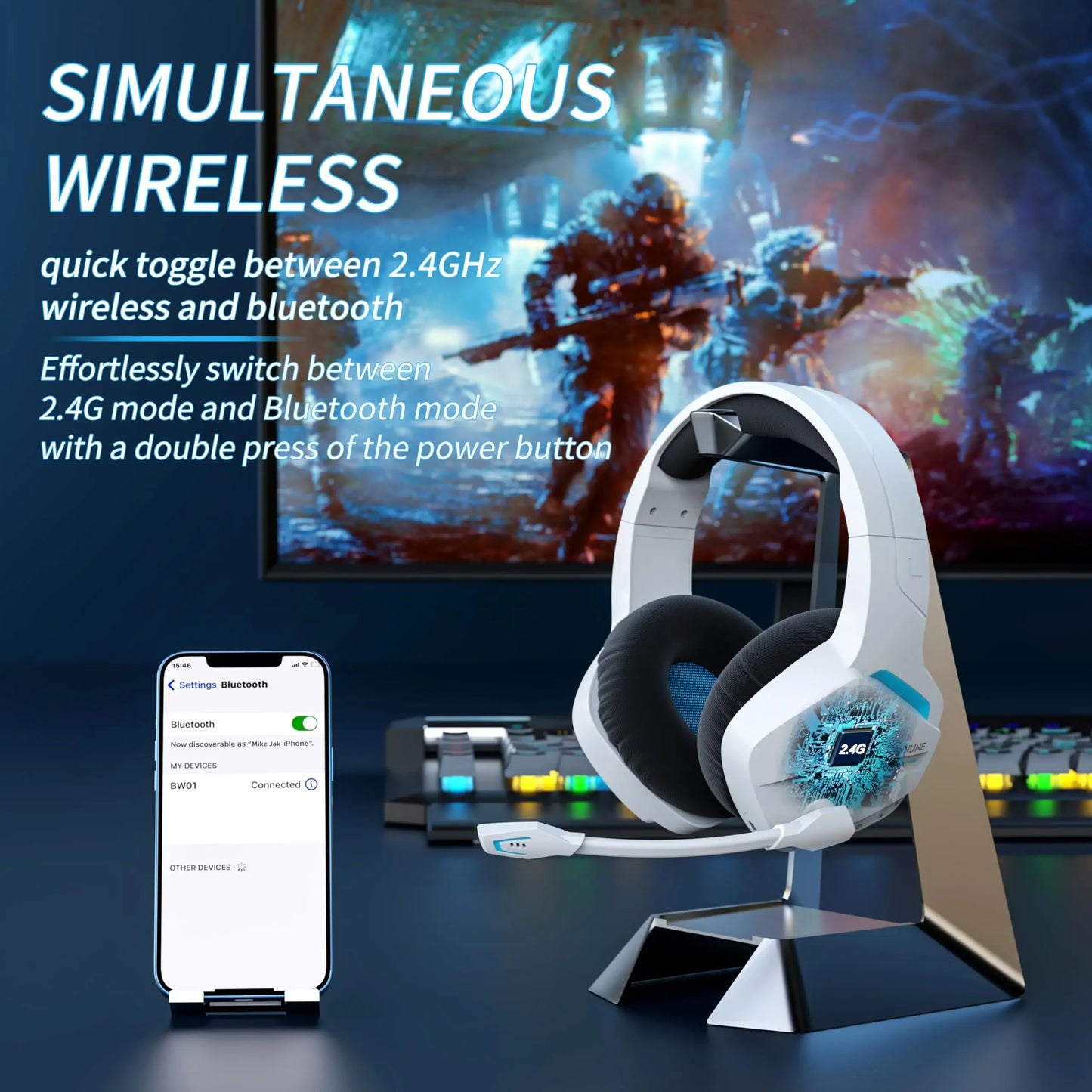BINNUNE BW01 Wireless Gaming Headset With Mic For PC PS4