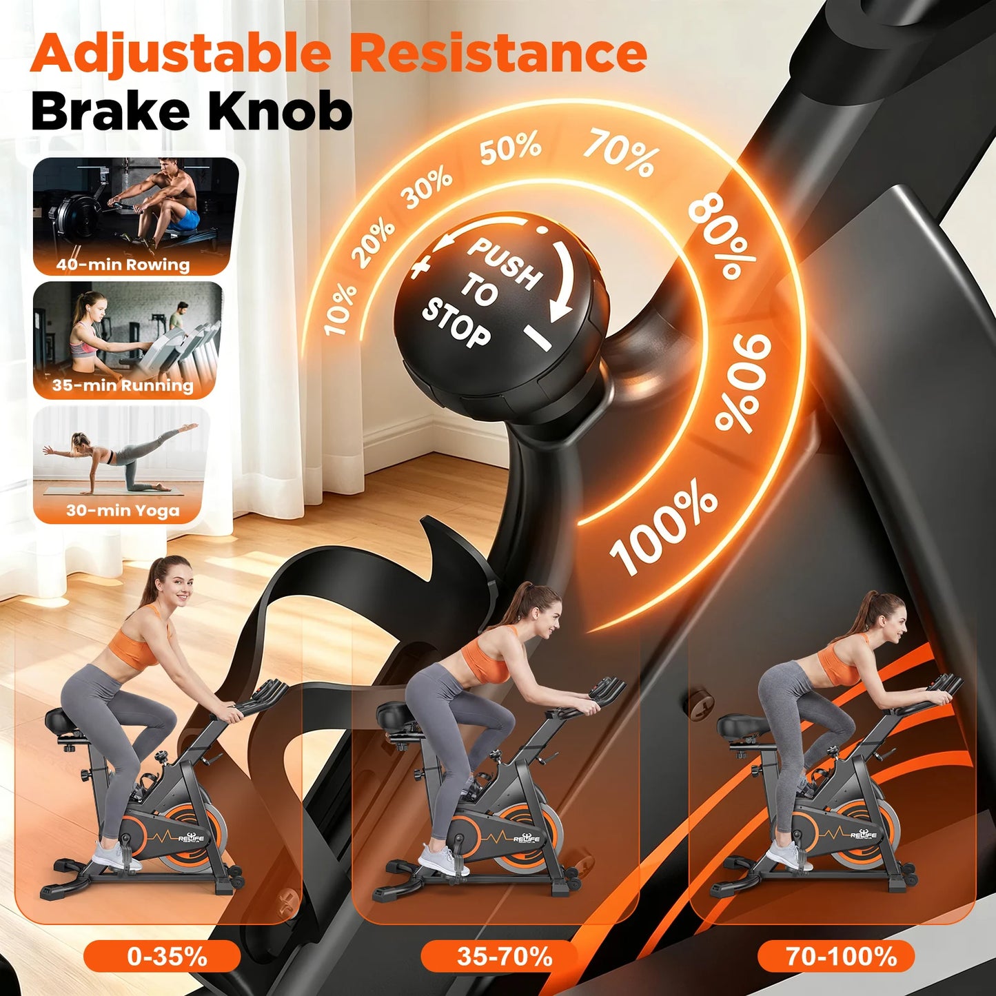 Relife Silent Belt Drive Stationary Bike With LCD Monitor Tablet Holder