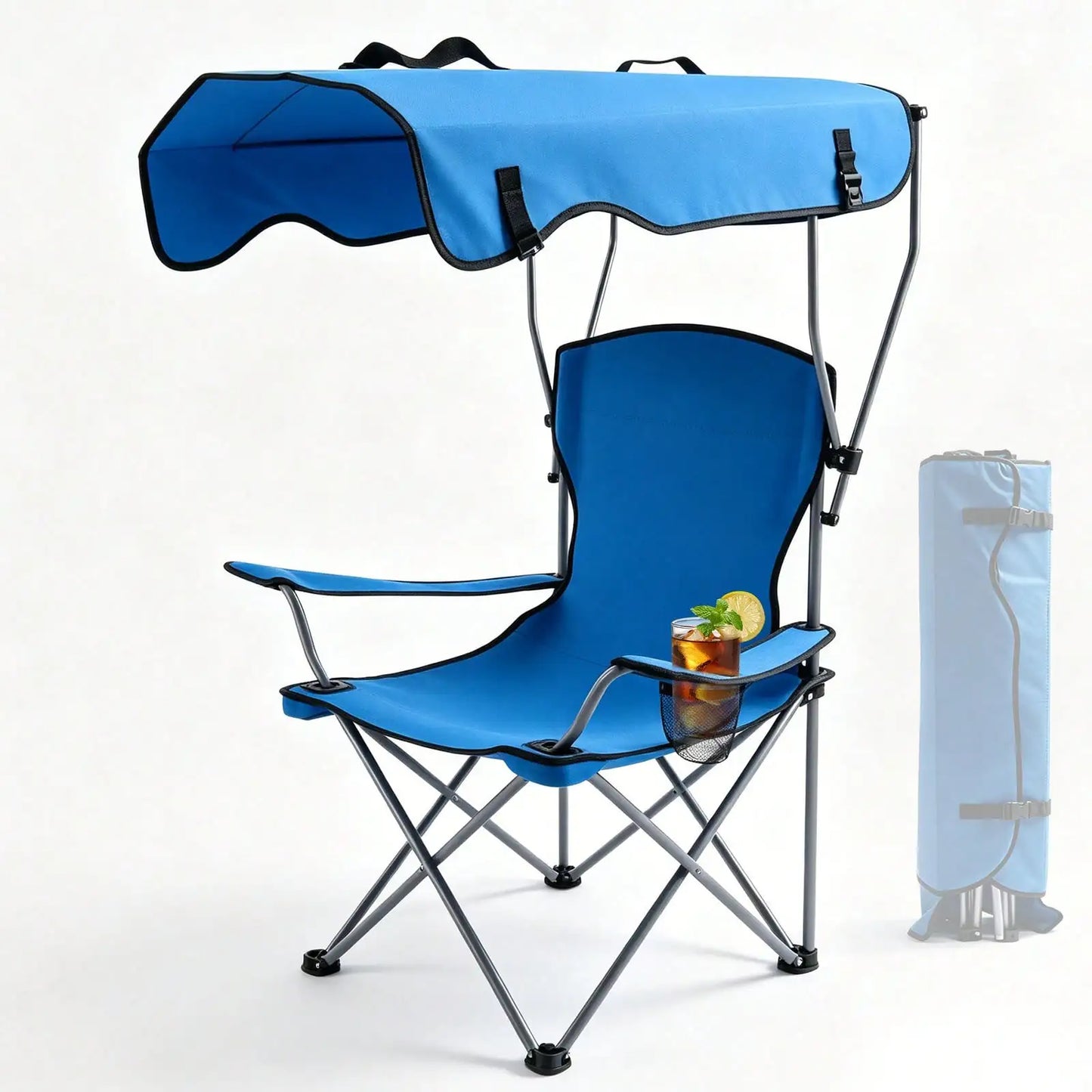 Portable Outdoor Folding Camping Chair With Adjustable Canopy Cup Holder