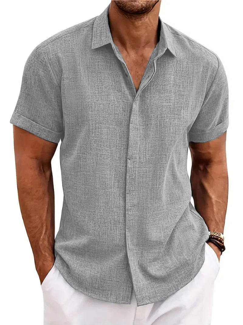 Mens Short Sleeve Shirt With Turn-Down Collar For Beach Summer