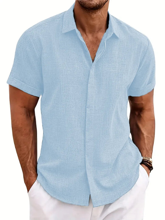 Mens Short Sleeve Shirt With Turn-Down Collar For Beach Summer