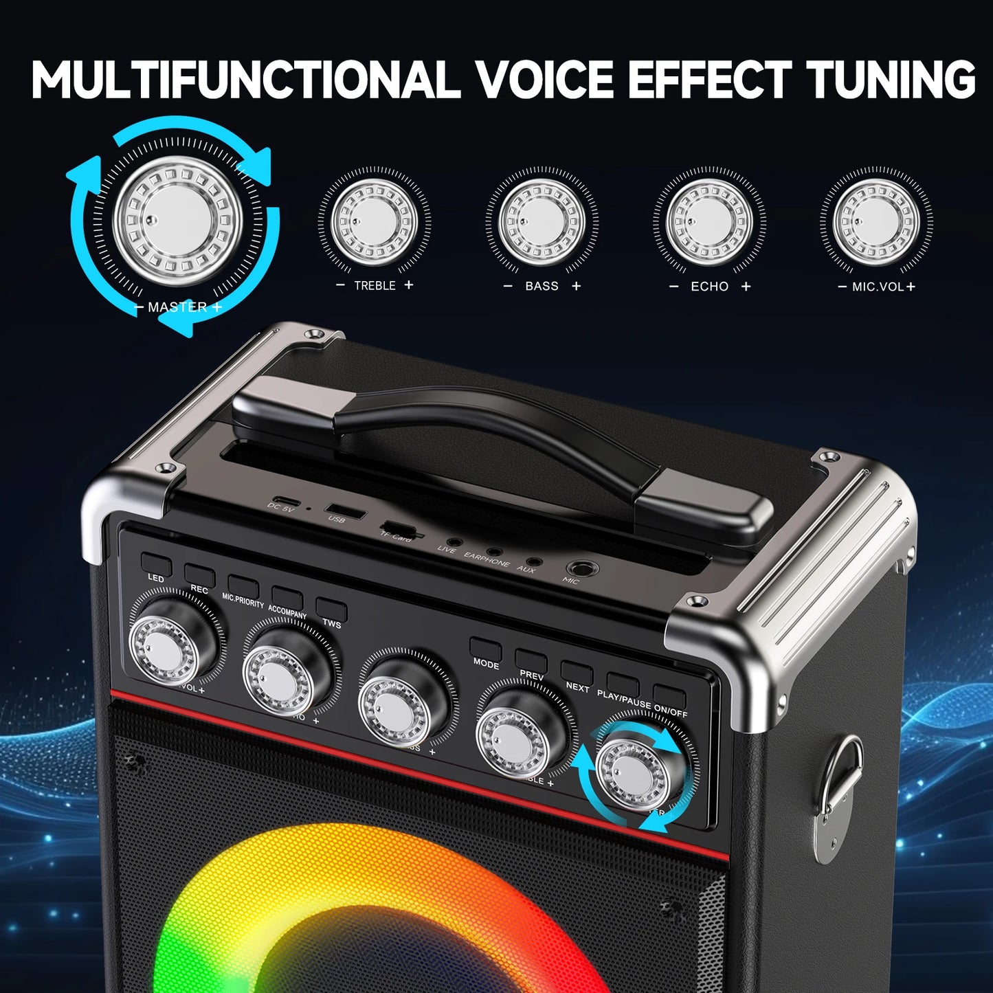 FanFun Karaoke Bluetooth Speaker With LED Lights And Microphones
