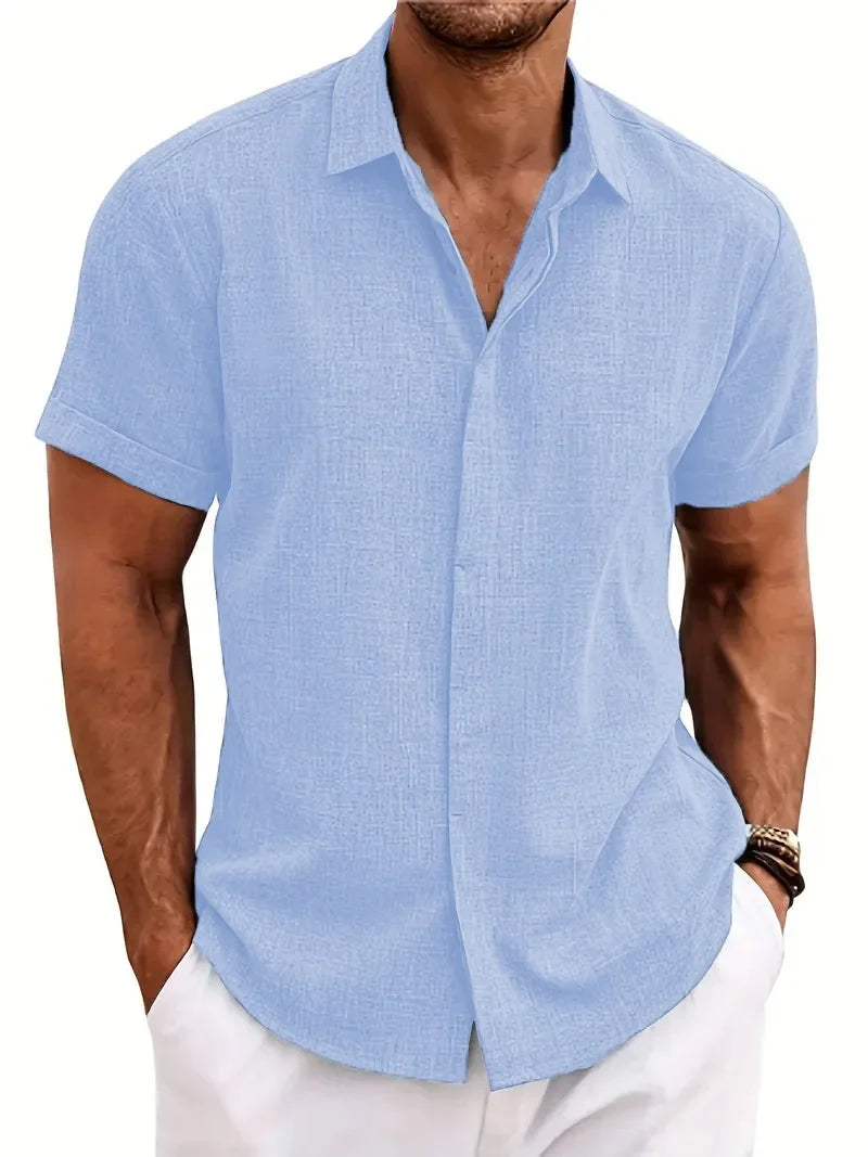 Mens Short Sleeve Shirt With Turn-Down Collar For Beach Summer