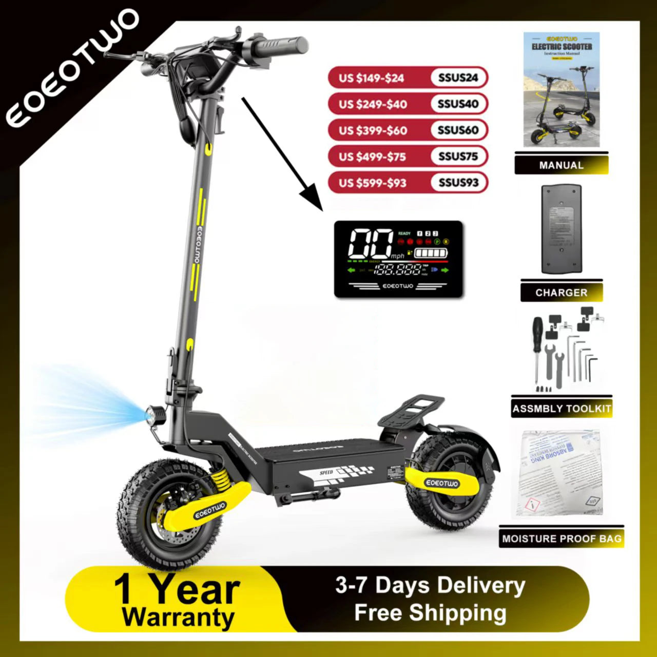EOEOTWO 1200W Off Road Electric Scooter For Adults