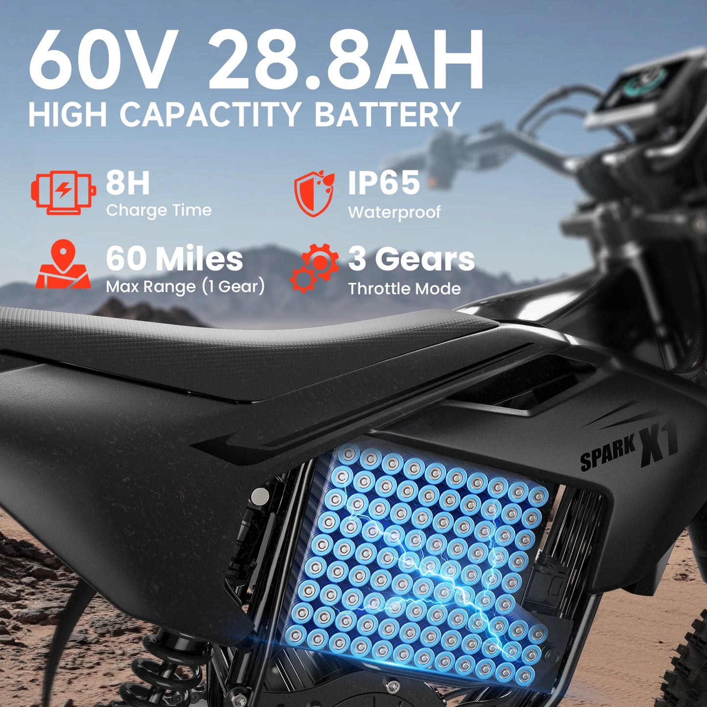 QRONGE X1 Spark Electric Dirt Bike 4500W Peak 60V Battery