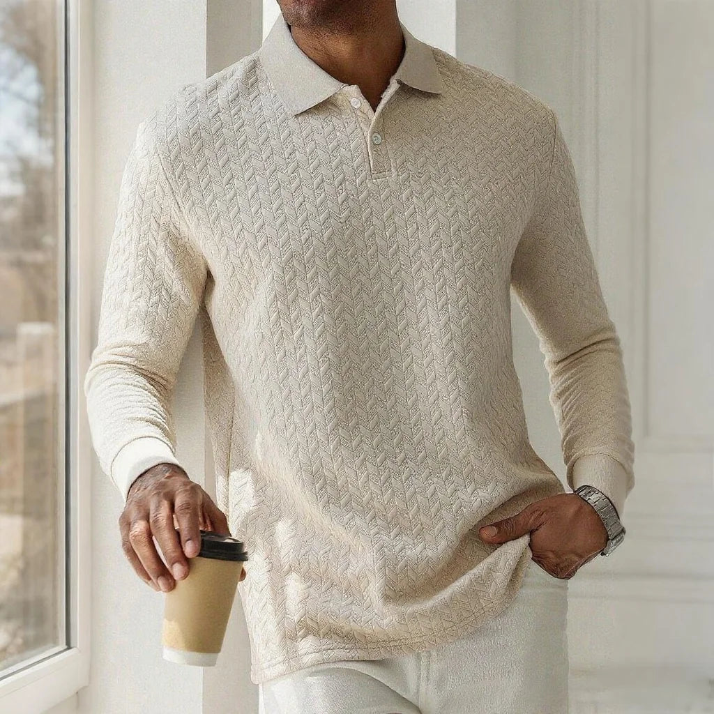 Men's Long Sleeve Polo Shirt Breathable Business Casual Polo Tee