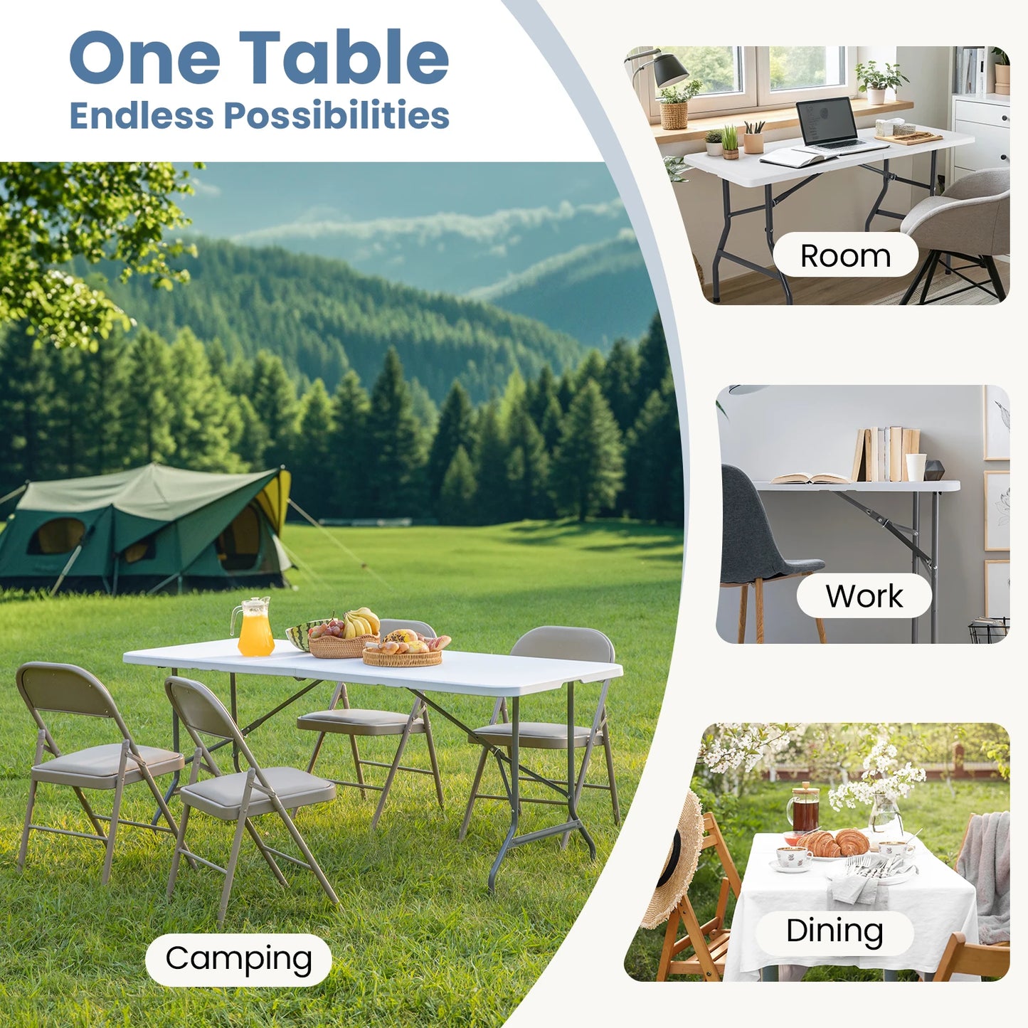 JHK Portable Folding Table With Carrying Handle And Safety Lock