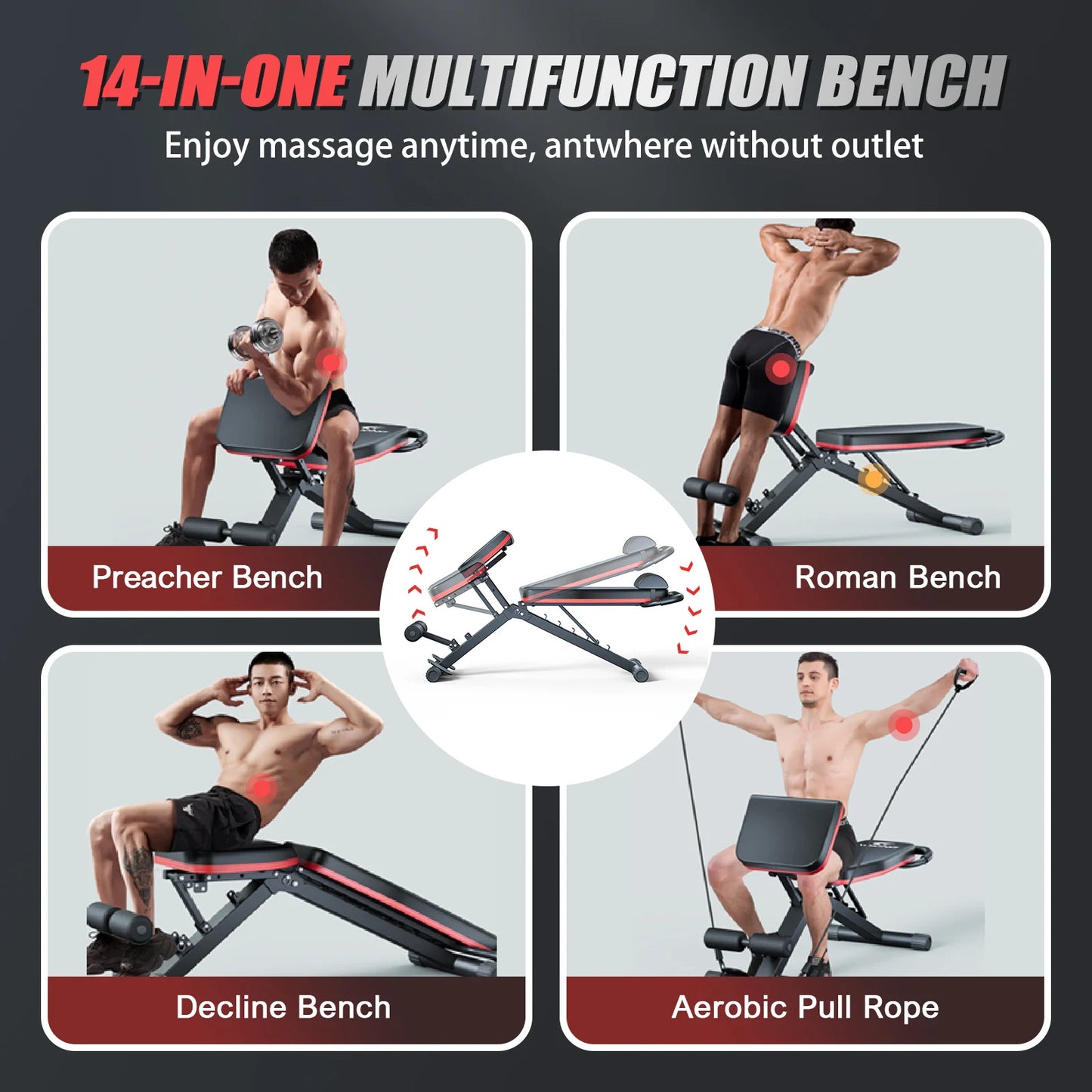 Adjustable Weight Bench With Folding Incline Decline For Home Gym