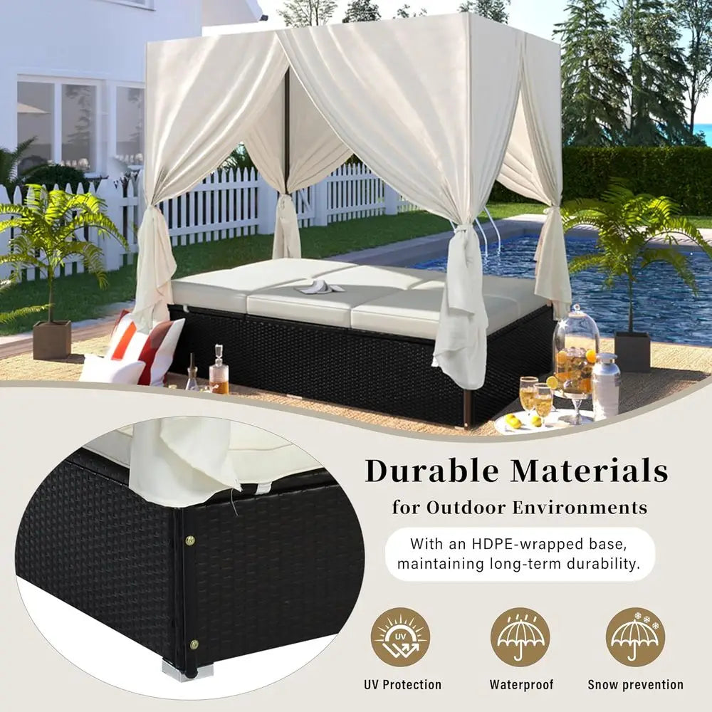Patio Chaise Lounge With PE Rattan Outdoor Wicker Sunbed Cushions
