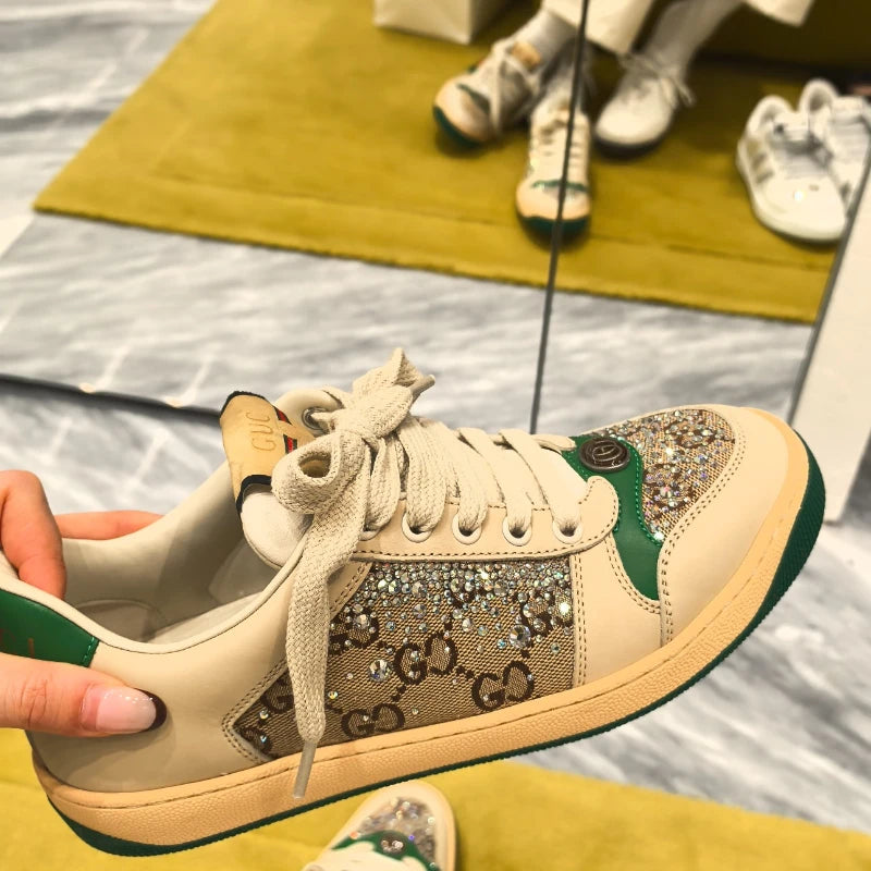 Italian Retro Luxurious Womens Shoes Screener Series Glittery Distressed
