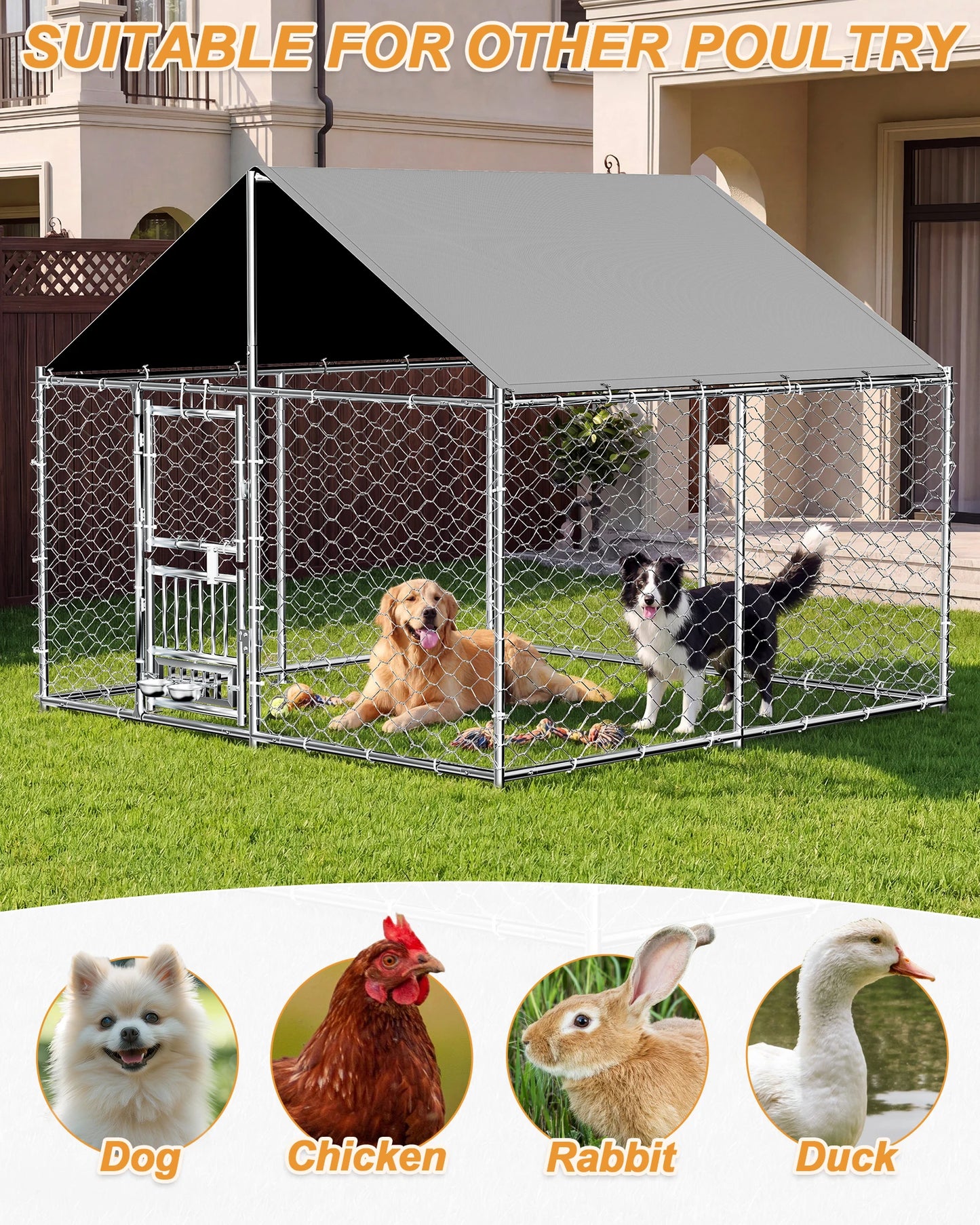 Outdoor Dog Kennel With Rotating Feeder And Double Doors