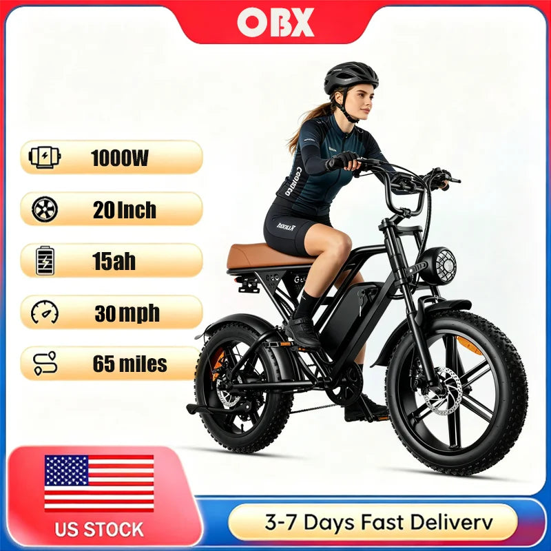 OBX Fat Tire Electric Bike 1500W Peak Motor All Terrain Ebike