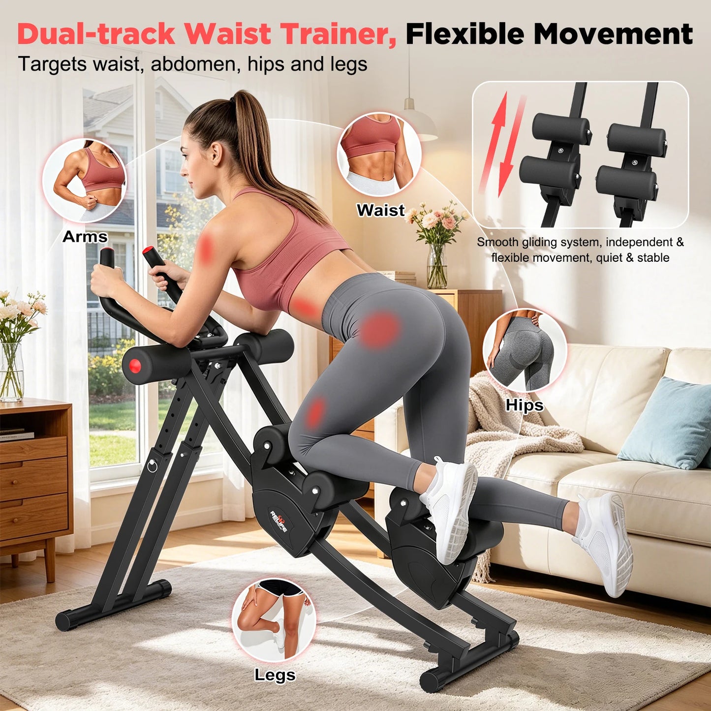 Relife Sports Dual Split Track Ab Machine Foldable Core Trainer