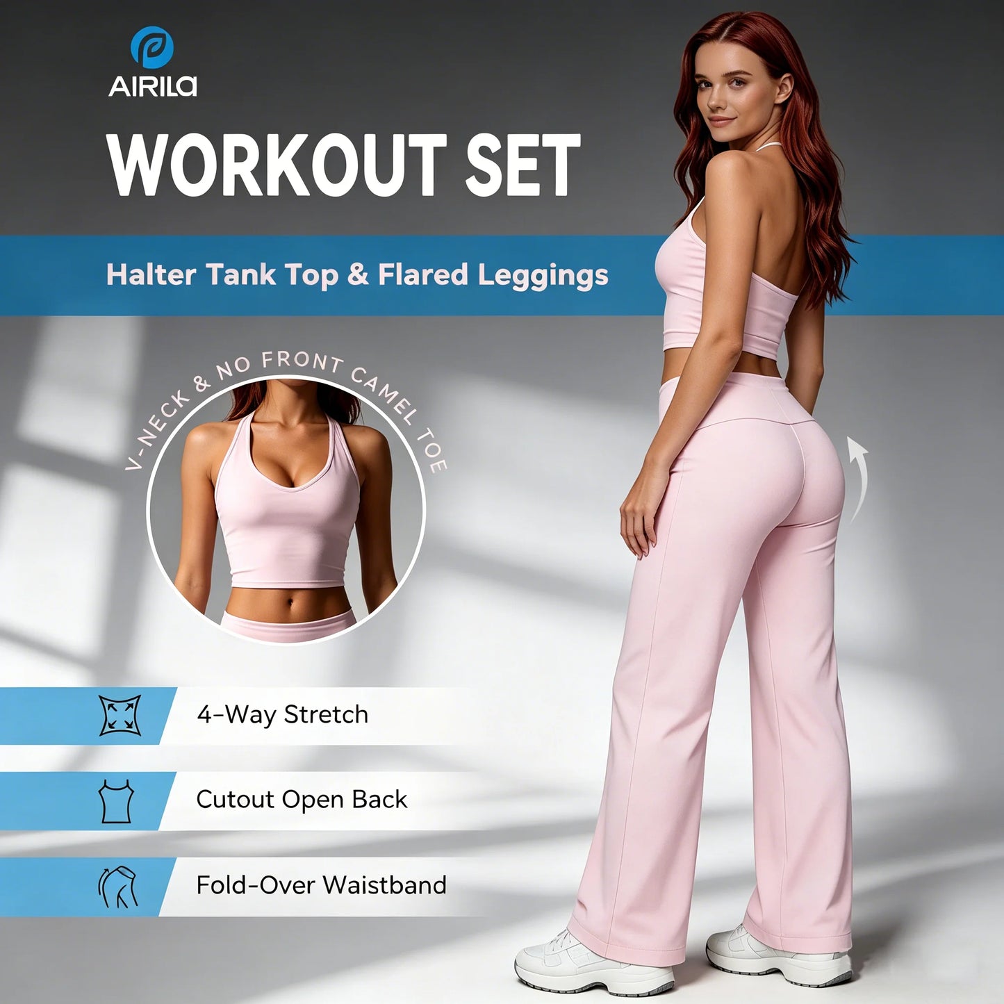 Airila Two Piece Halter Yoga Set With Backless Crop Top