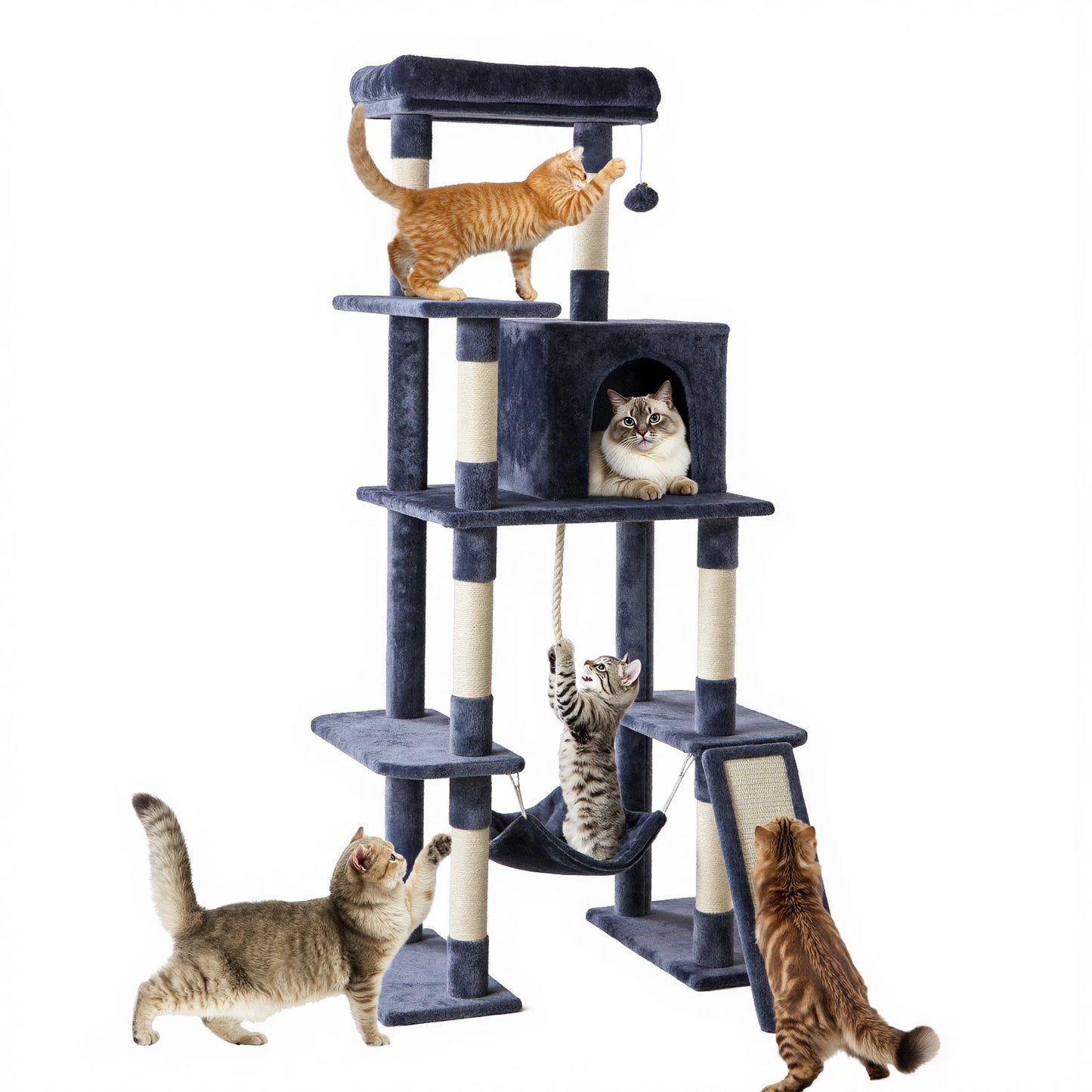 JHK Cat Tree Tall Multi Cat Climbing Tower Natural Wood