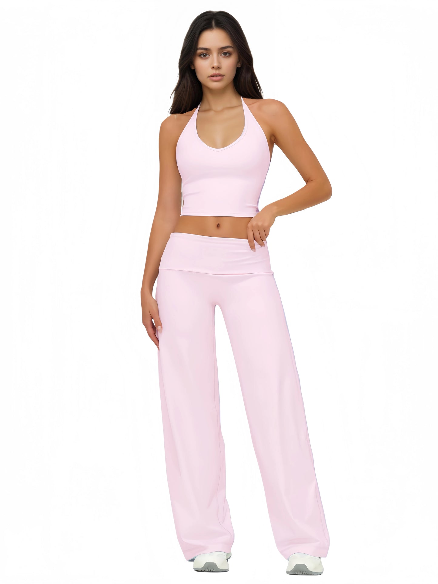Airila Two Piece Halter Yoga Set With Backless Crop Top