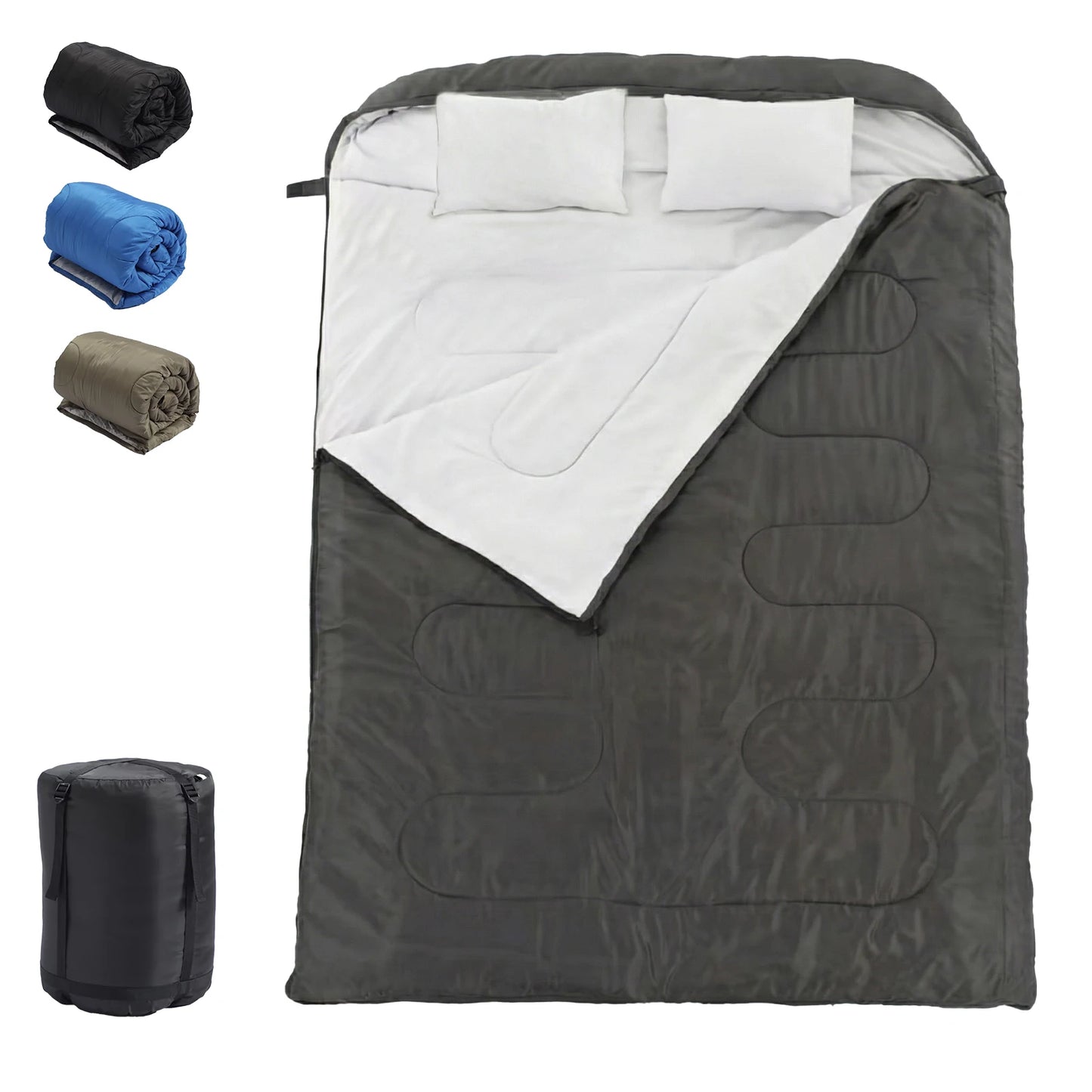 JHK Double Sleeping Bag With Pillow For Adults Three Season Lightweight