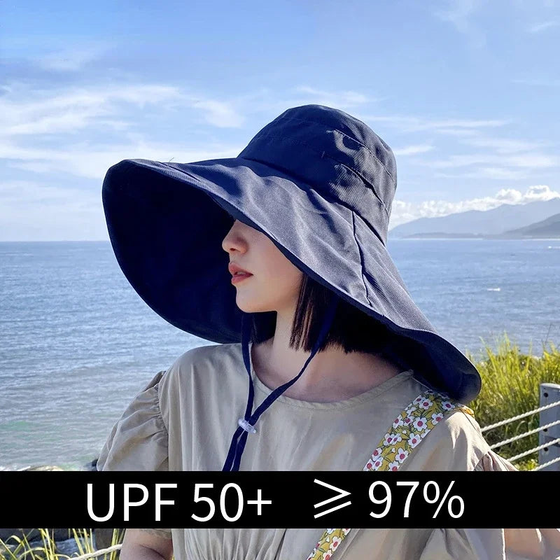 UPF 50 Wide Brim Sun Hat For Women Foldable Travel