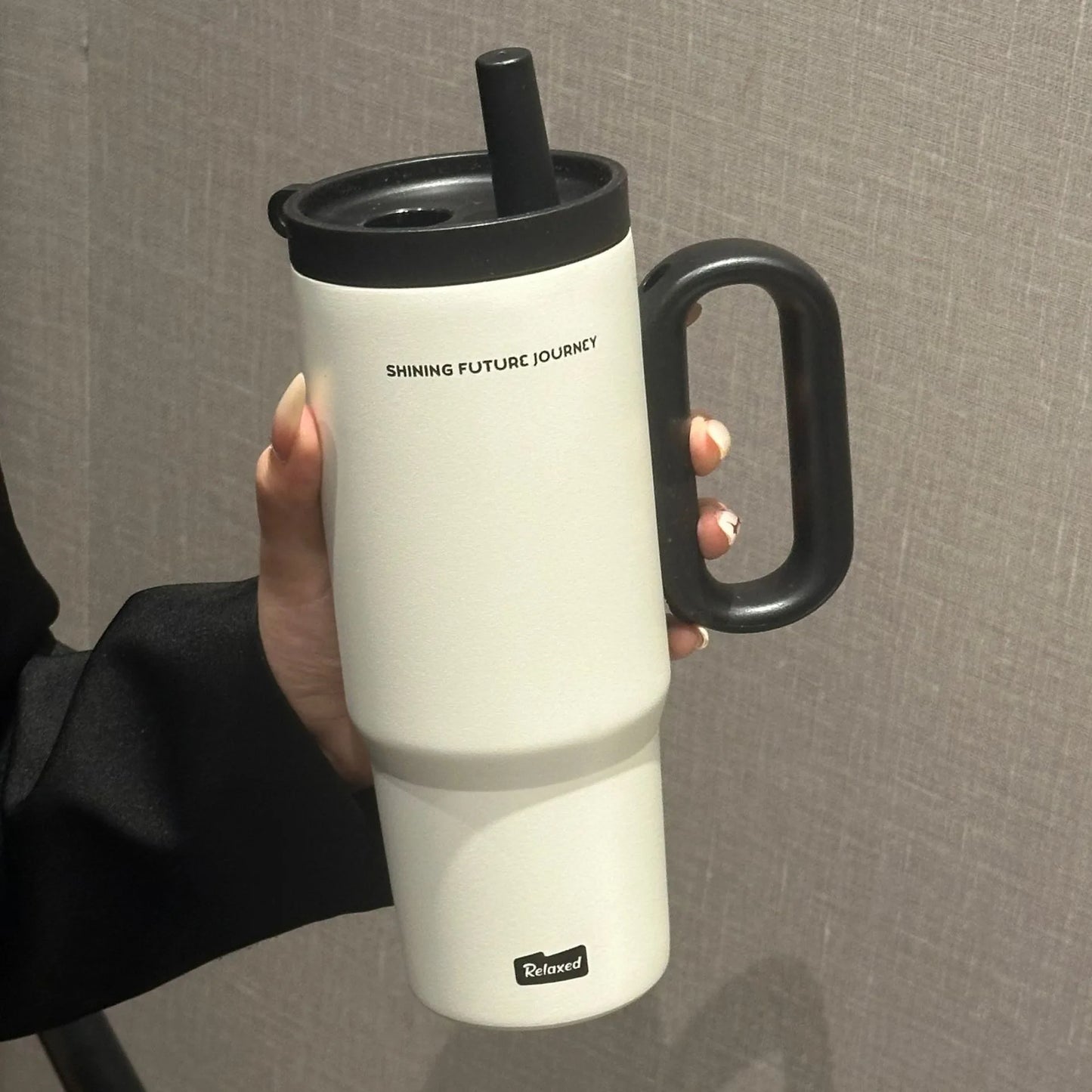 Stainless Steel Vacuum Insulated Thermos Cup With Straw And Handle
