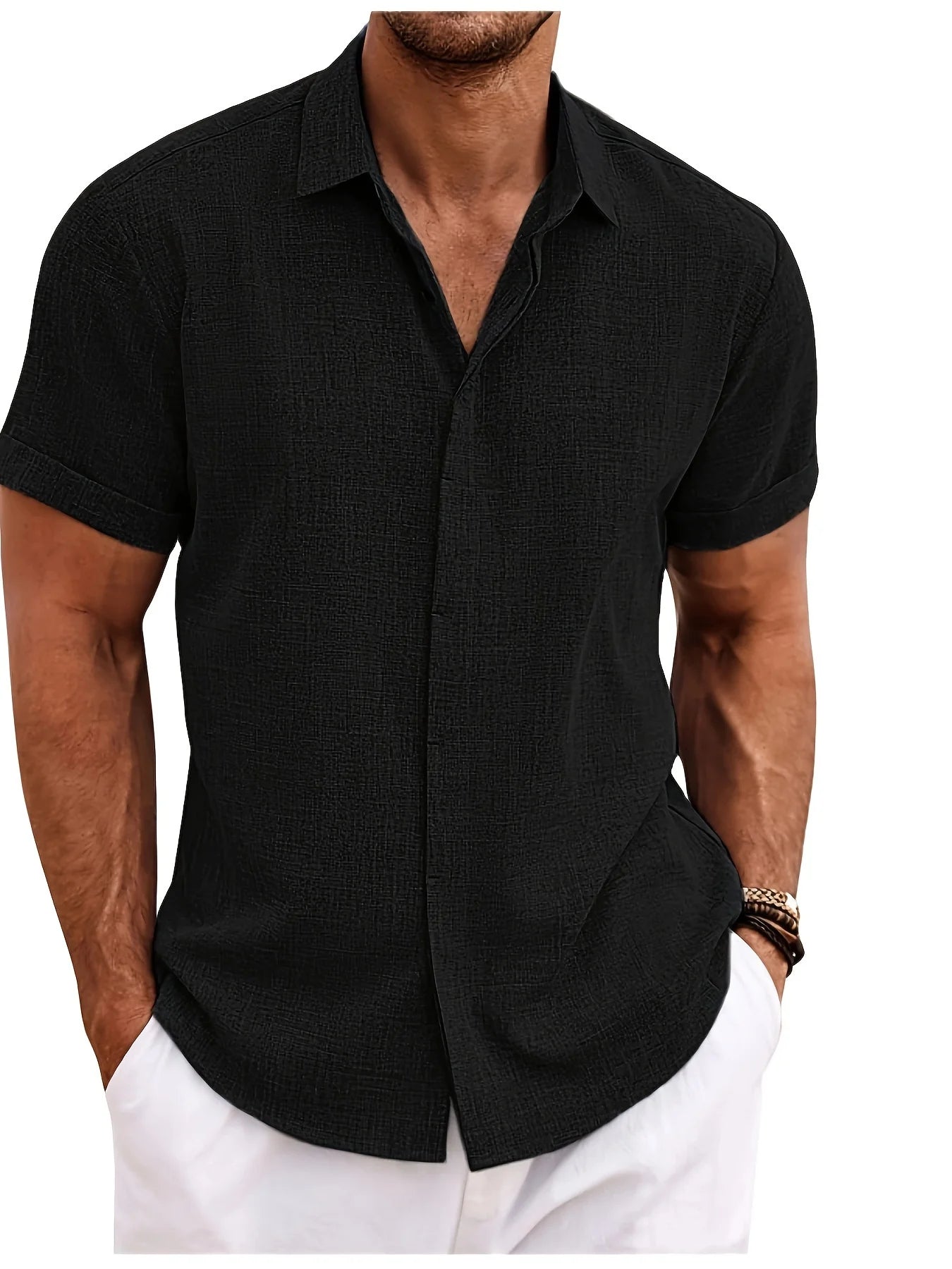 Men's Short Sleeve Turn Down Collar Shirt For Summer
