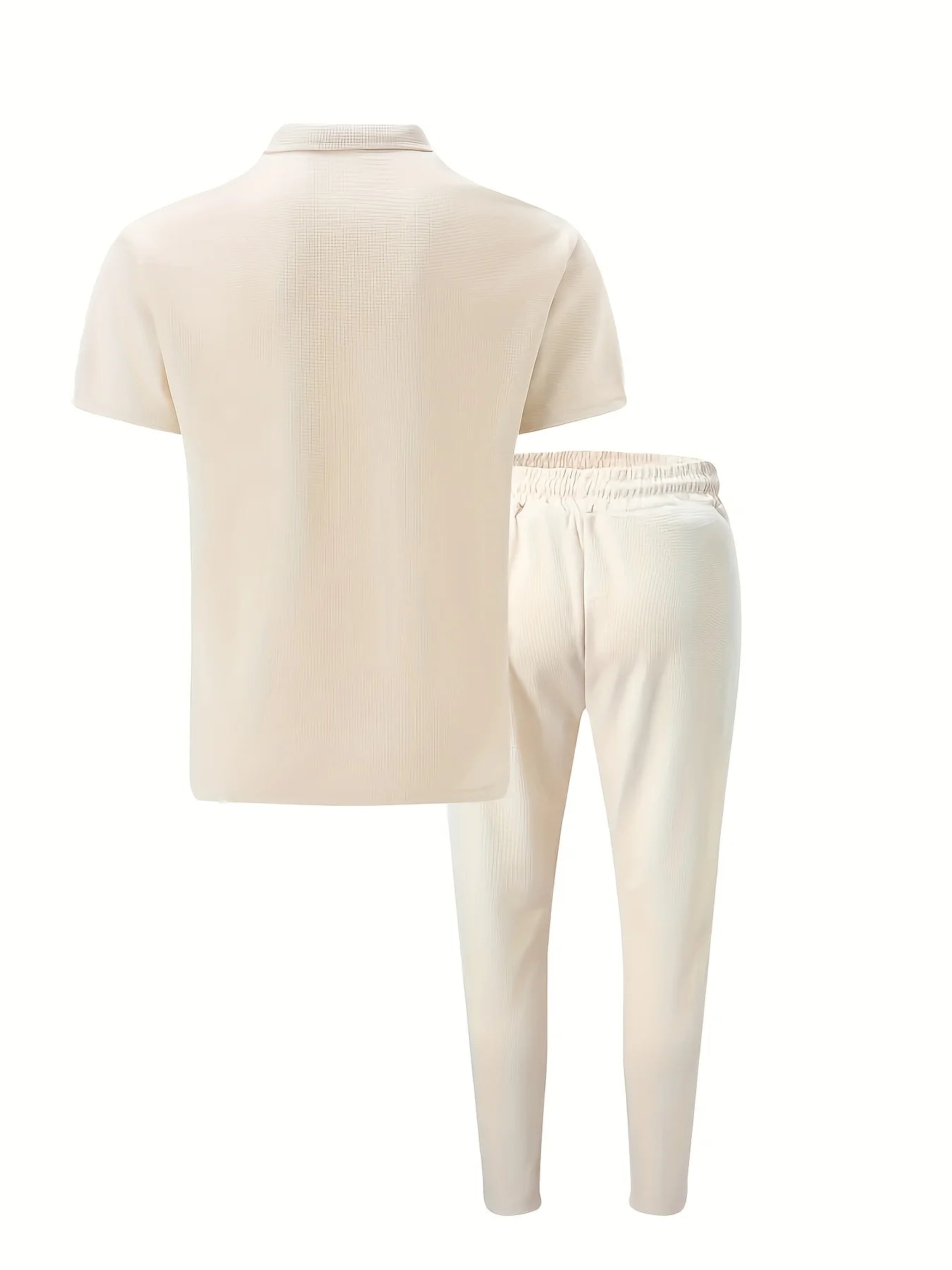 Men's Solid Color Waffle Lapel Zipper Set Long Pants Casual