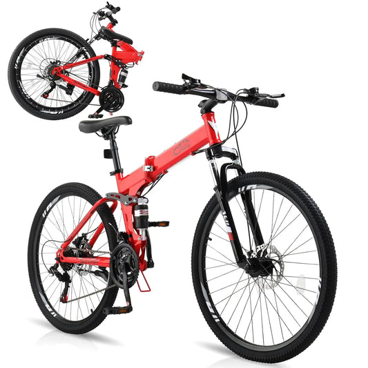 Foldable 21 Speed Mountain Bike for Adults Carbon Steel Frame