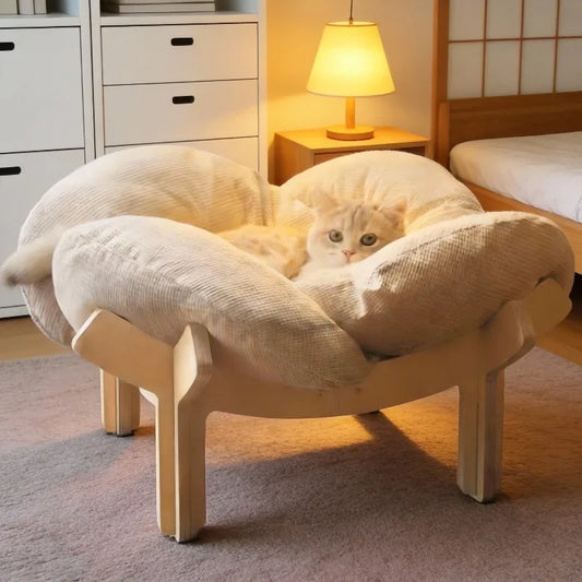 Wooden High Leg Cat Bed With Soft Cushion Eco Friendly