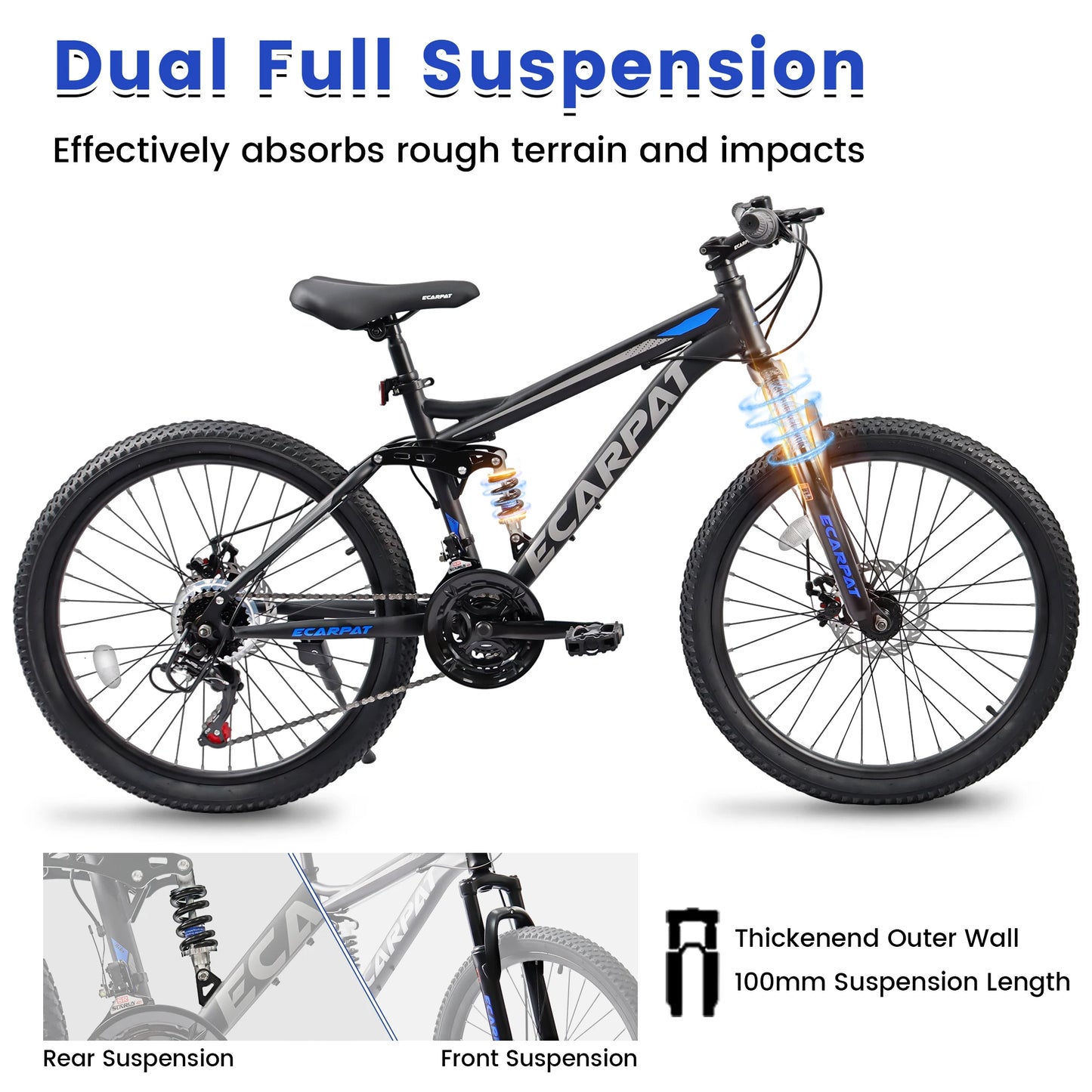 Ecarpat Full Suspension Mountain Bike 21-Speed Disc Brakes Unisex