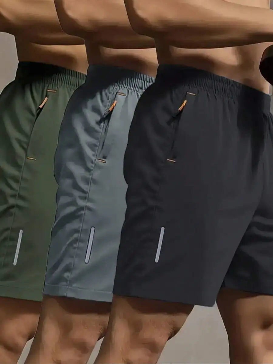 Men's Summer Drawstring Sports Shorts Breathable Quick Dry Zipper Pockets