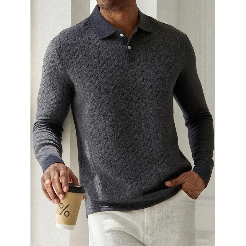 Men's Long Sleeve Polo Shirt Breathable Business Casual Polo Tee