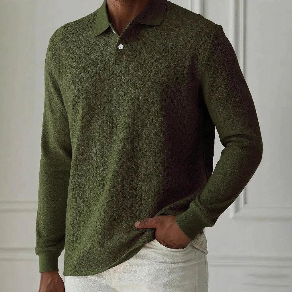 Men's Long Sleeve Polo Shirt Breathable Business Casual Polo Tee