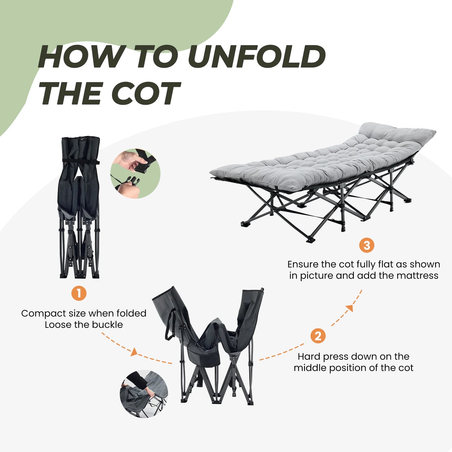 JHK Folding Camping Cot Bed Portable Lounge Chair Outdoor