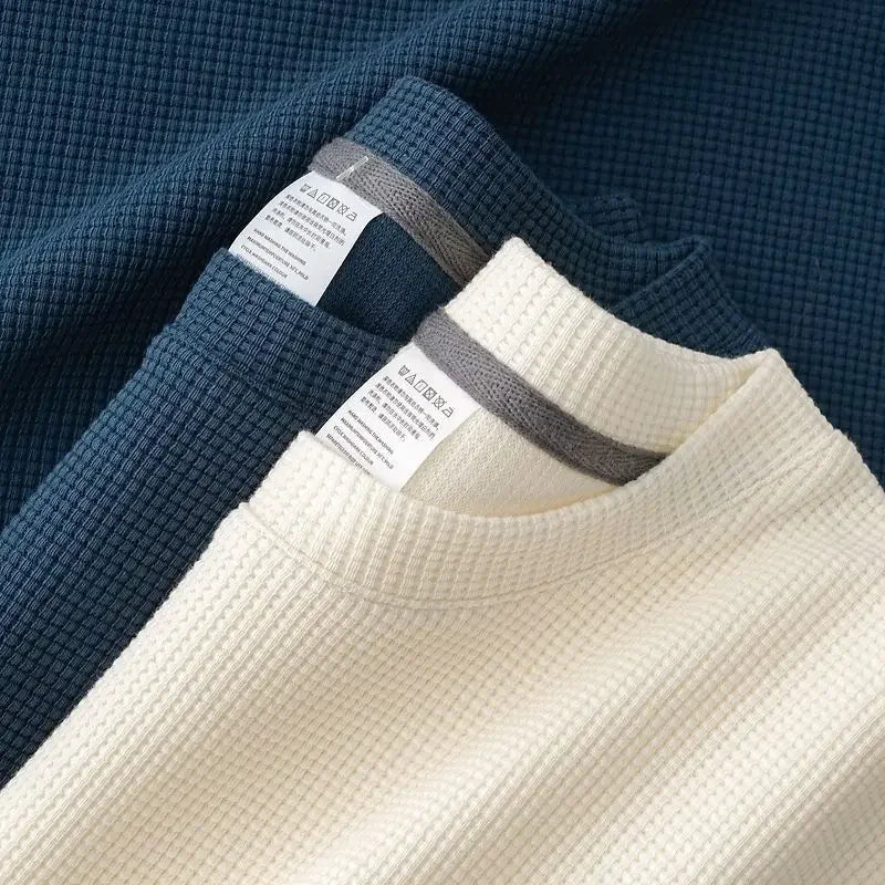 Mens Summer Waffle Round Neck Short Sleeve T Shirt Breathable