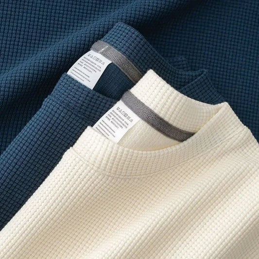 Mens Summer Waffle Round Neck Short Sleeve T Shirt Breathable