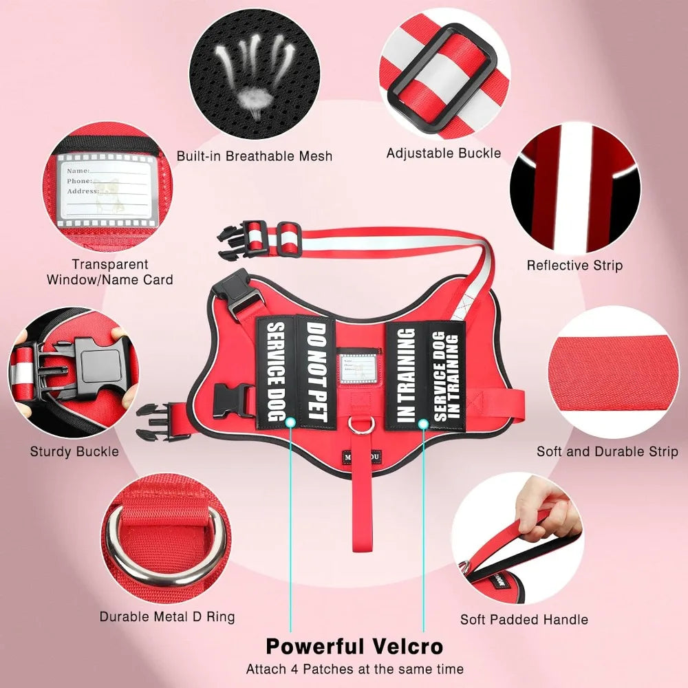 Service Dog Harness And Leash Set With 10 Patches Reflective