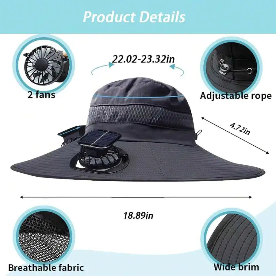 Solar Powered Sun Hat With Fan For Outdoor Hiking Camping