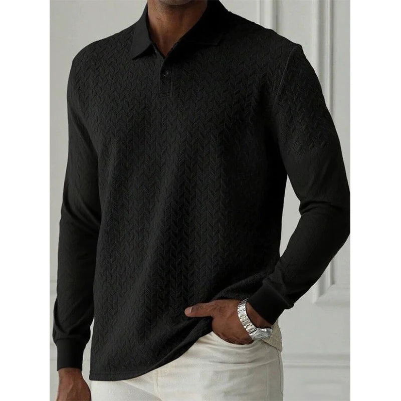 Men's Long Sleeve Polo Shirt Breathable Business Casual Polo Tee